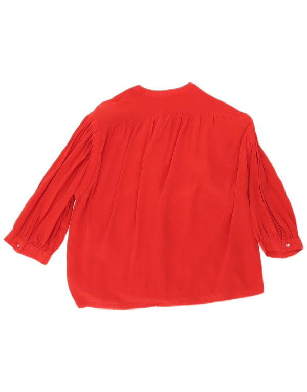 vintage Femmes Manches Courtes Avant Cravate Chemise Blouse UK 12 Moyen Rouge