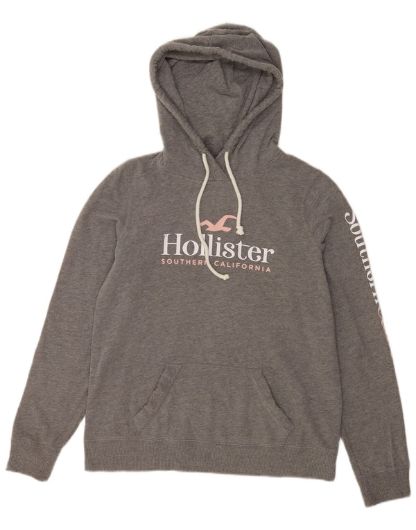 Hollister Pull à capuche graphique coupe décontractée pour femme UK 10 petit coton gris
