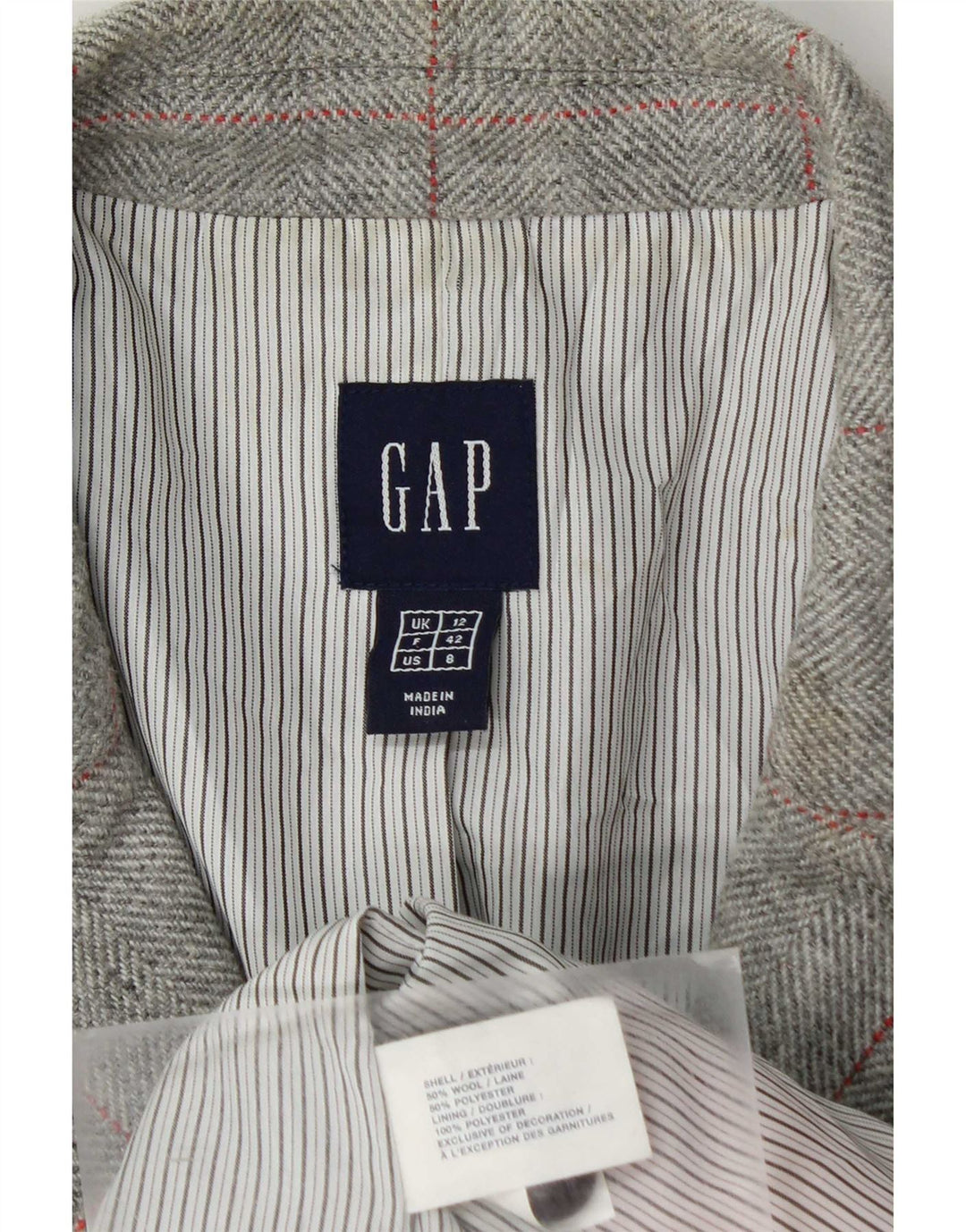 Gap Veste Blazer 3 Boutons Femme UK 12 Laine à Carreaux Gris Moyen