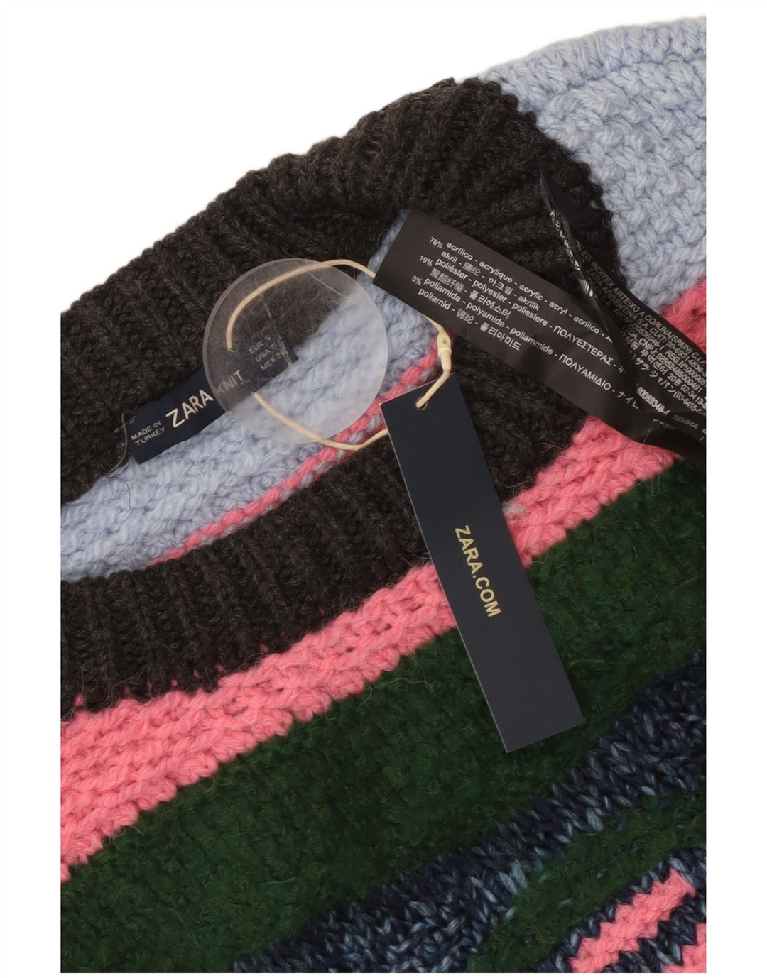 ZARA Pull surdimensionné à col rond pour femme UK 10 Small Multicolore