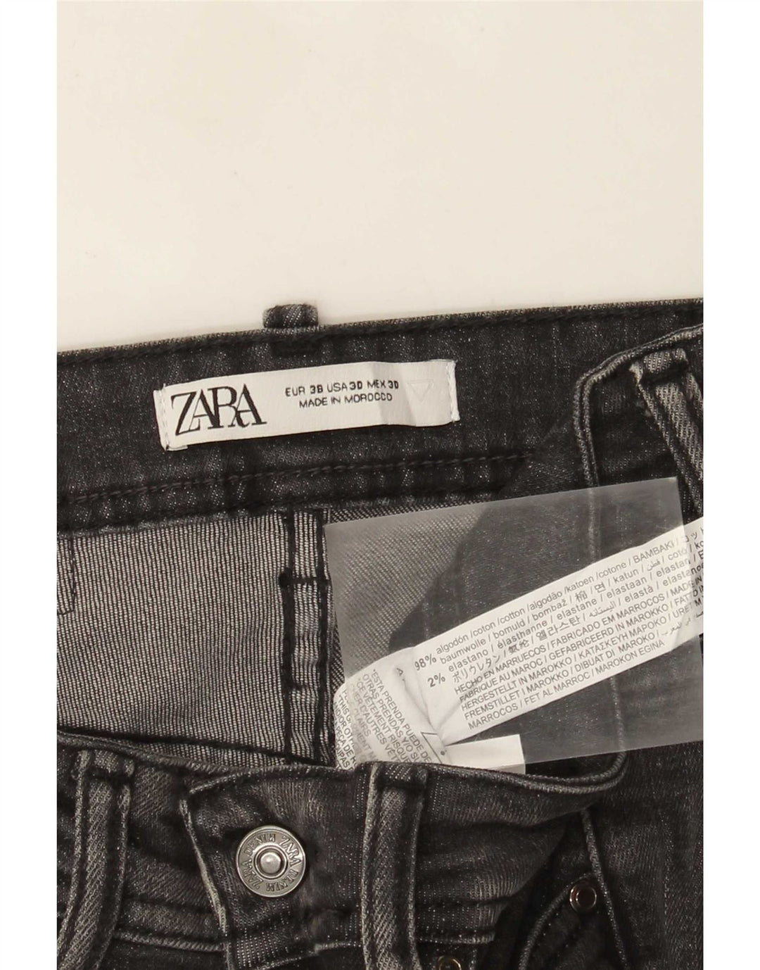 Zara Jean Slim Homme EU 38 Small W30 L30 Gris Coton