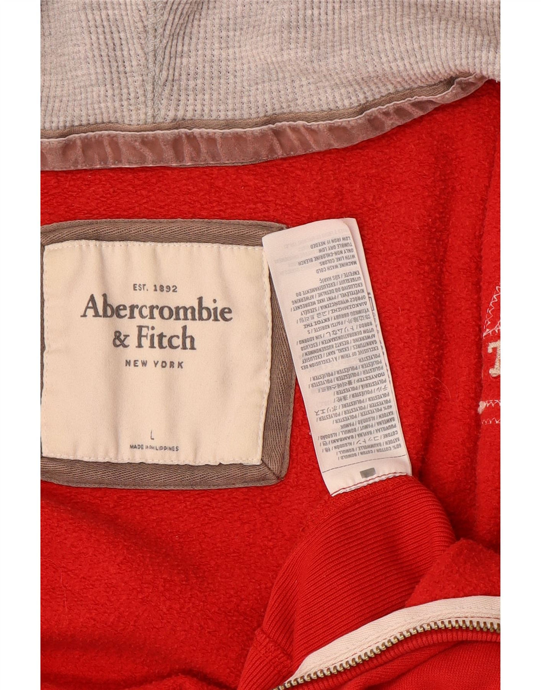 ABERCROMBIE & FITCH Pull à capuche zippé graphique pour femme UK 14 Large Rouge