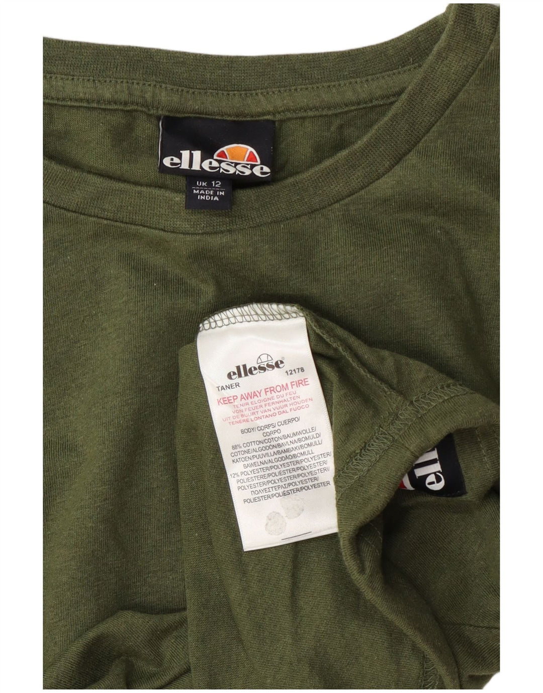 Ellesse Womens Crop Top Manches Longues UK 12 Coton Vert Moyen