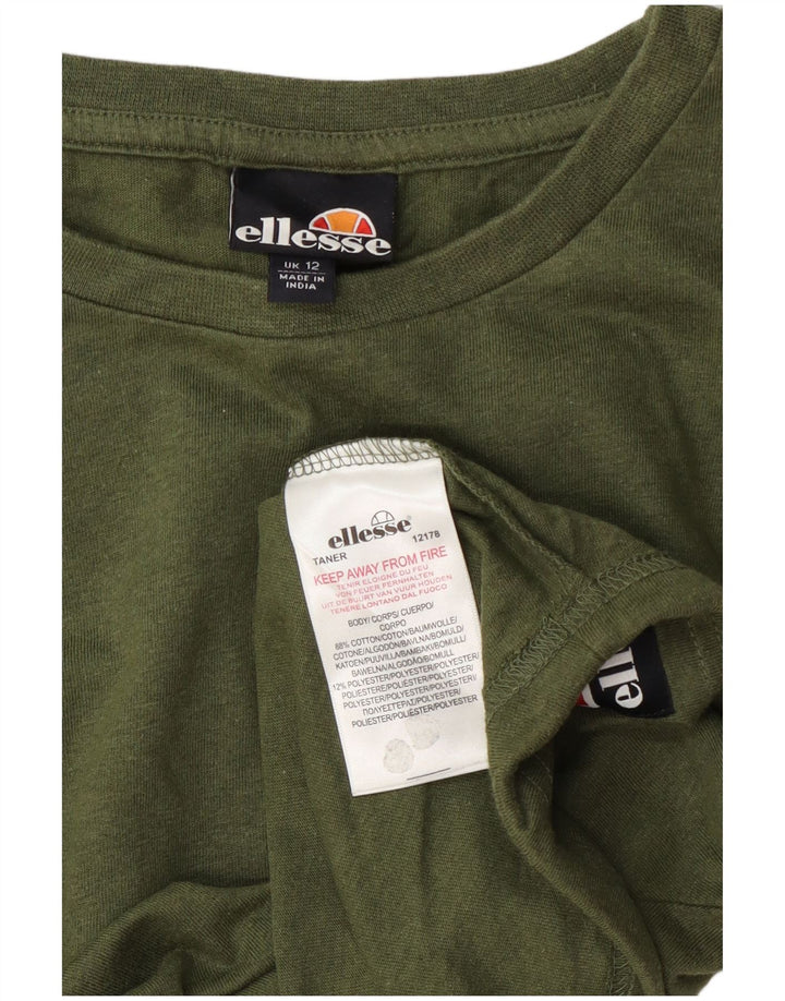 Ellesse Womens Crop Top Manches Longues UK 12 Coton Vert Moyen