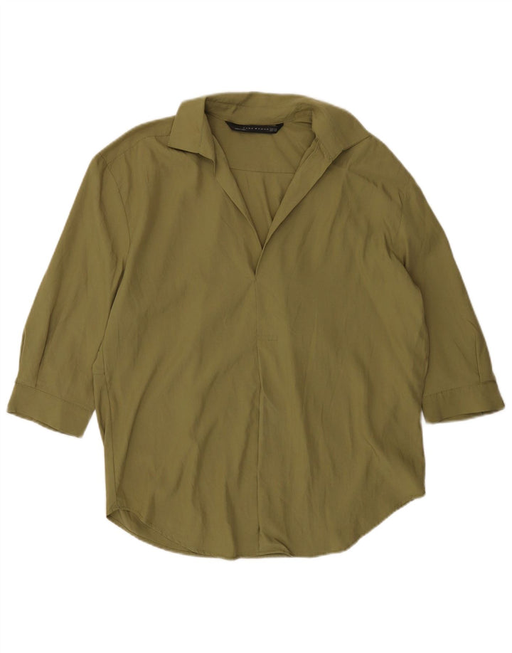 Zara Chemise pull surdimensionnée à manches 3/4 pour femme UK 6 XS Kaki Lyocell