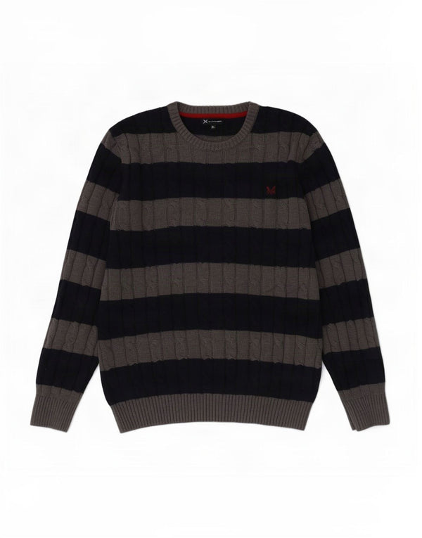 Crew Clothing Pull à col rond pour homme XL en coton rayé bleu marine