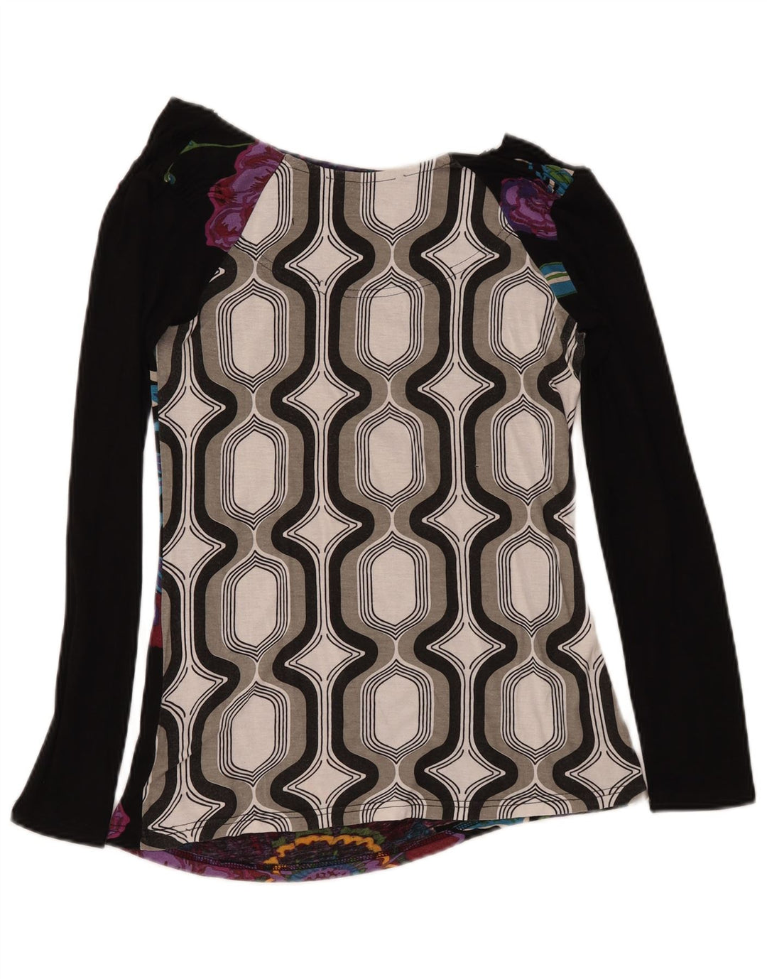 DESIGUAL Haut Graphique à Manches Longues pour Femme UK 42 Viscose Florale Noir Moyen