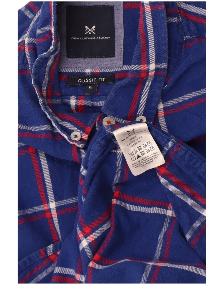 Crew Clothing Chemise en flanelle coupe classique pour homme en coton à carreaux bleus