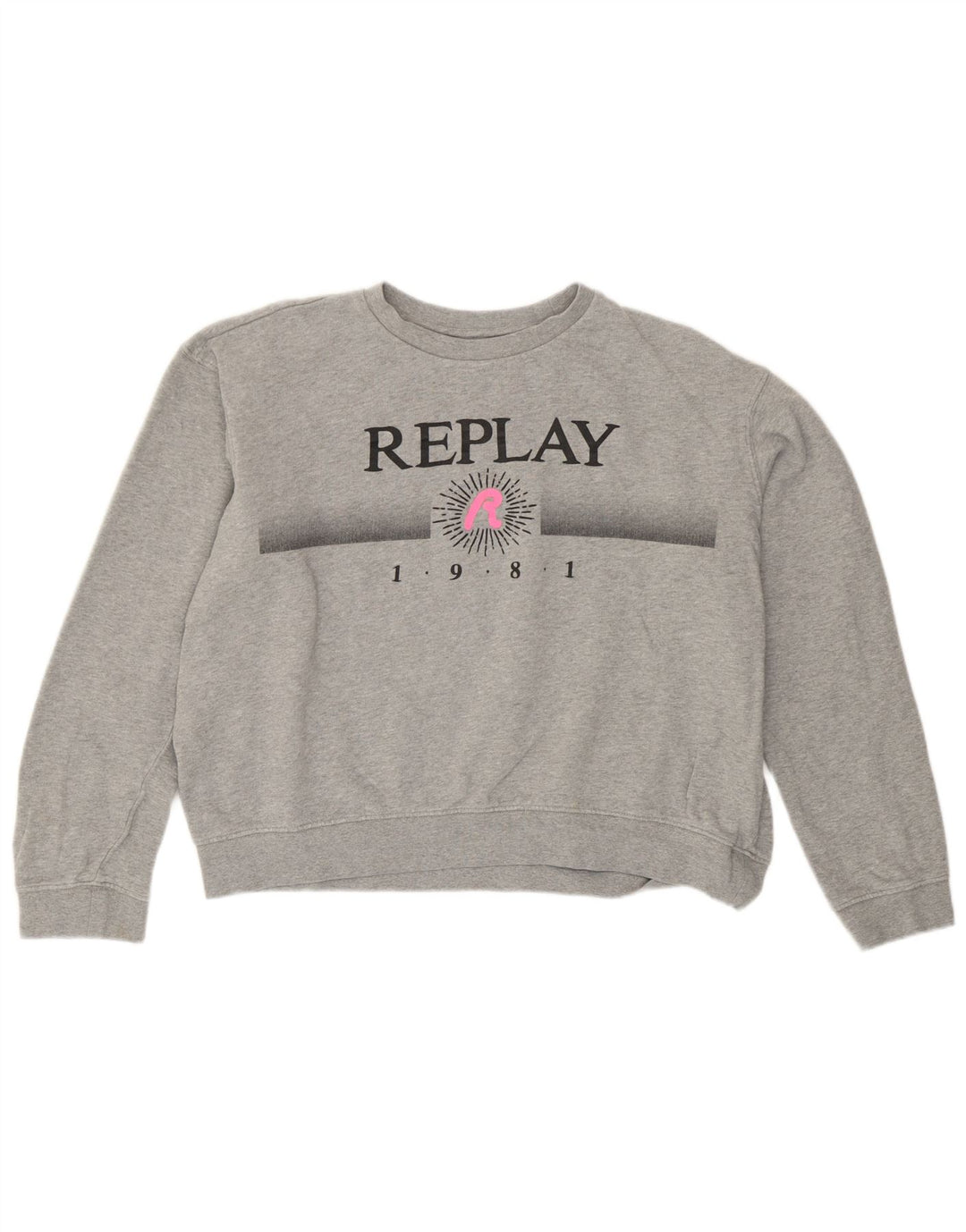 Replay Sweat-shirt oversize Crop Graphic pour femme UK 14 Large Gris