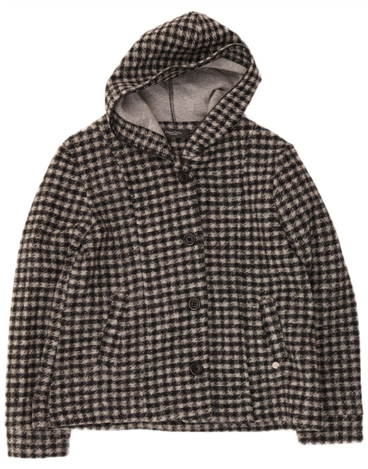 VINTAGE Veste bomber à capuche femme UK 18 XL Laine à carreaux noirs