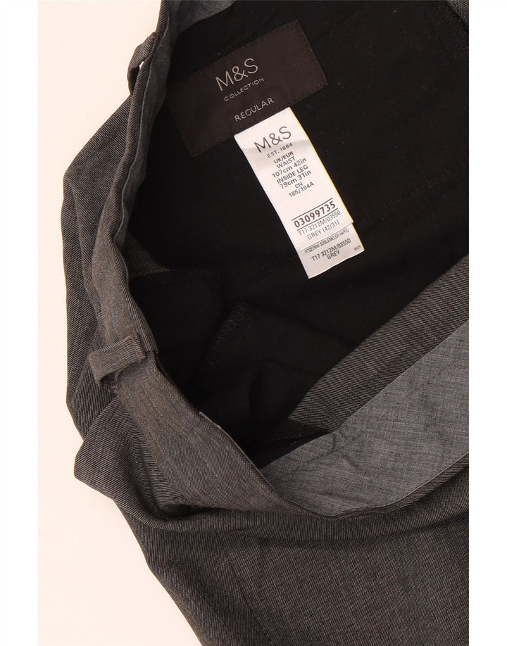 MARKS & SPENCER Pantalon de Costume Droit Homme W42 L31 Gris Polyester