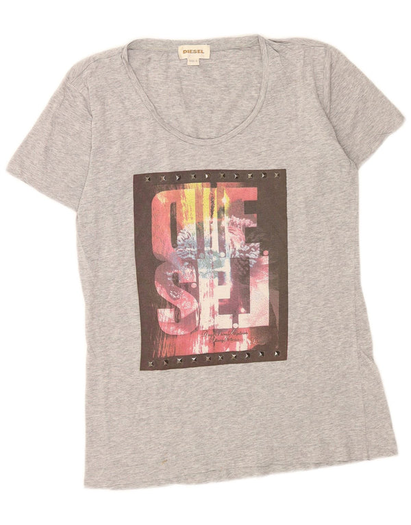 Diesel T-shirt graphique pour femme UK 10 Small Gris moucheté