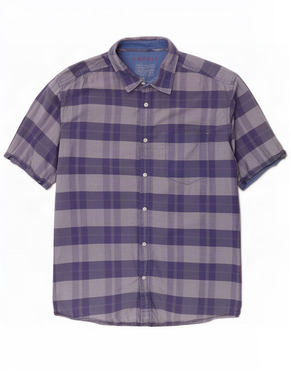 Esprit Chemise à manches courtes pour homme 2XL en coton à carreaux bleu marine