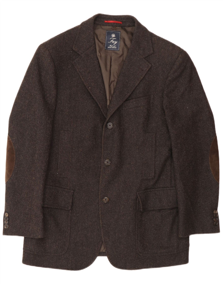 Fay Veste blazer à 3 boutons pour homme IT 50 en laine à chevrons marron