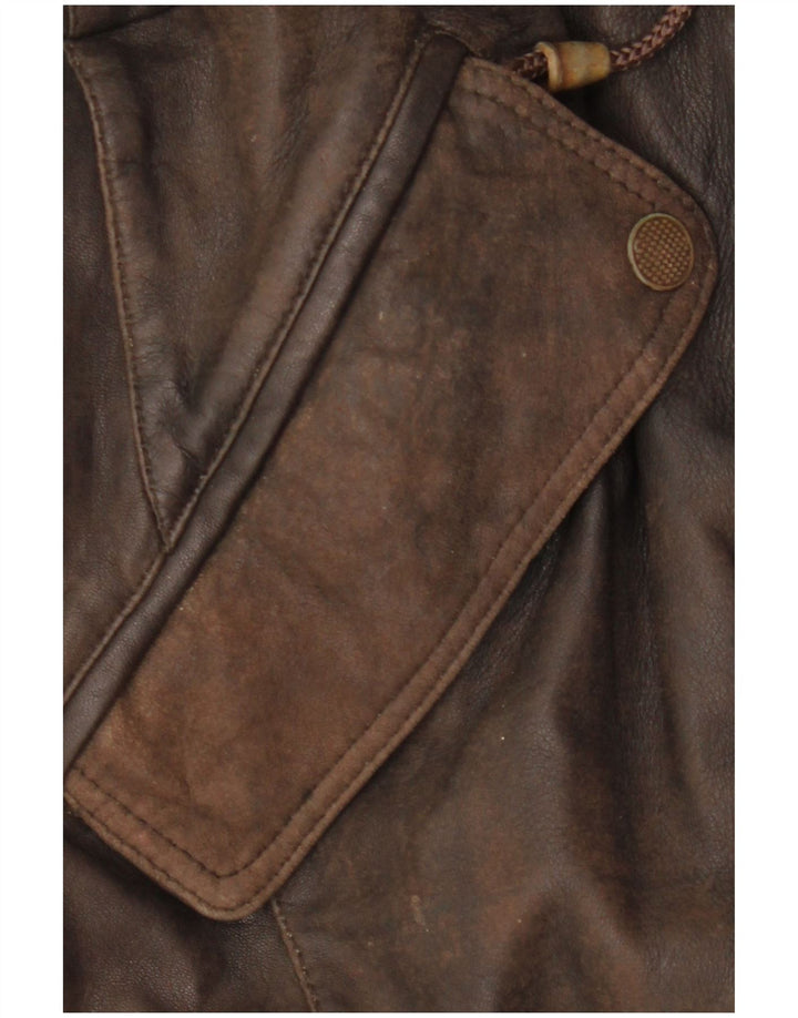 VINTAGE Manteau en cuir à capuche femme EU 38 Cuir marron moyen