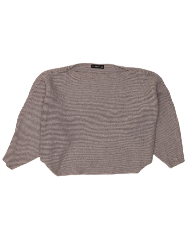 ZARA Pull court surdimensionné à col bateau pour femme UK 14 Gris moyen