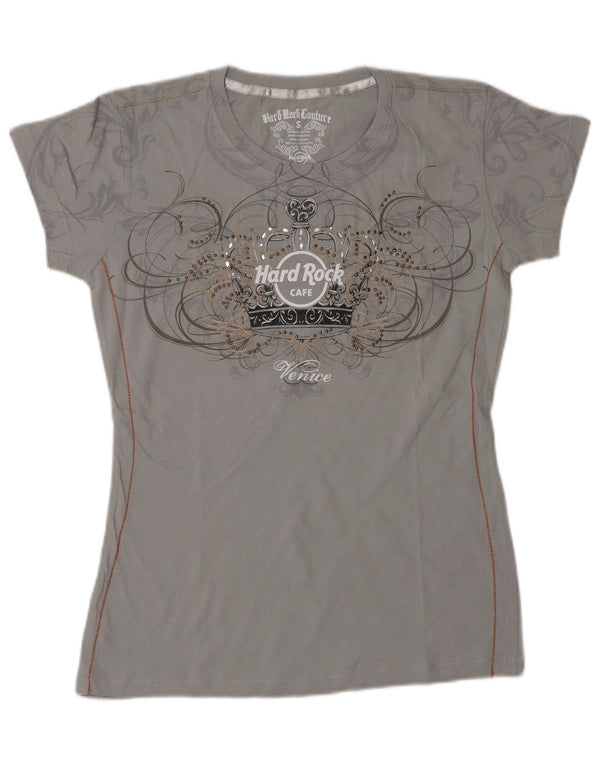 HARD ROCK CAFE T-shirt graphique Venice pour femme UK 10 petit coton gris