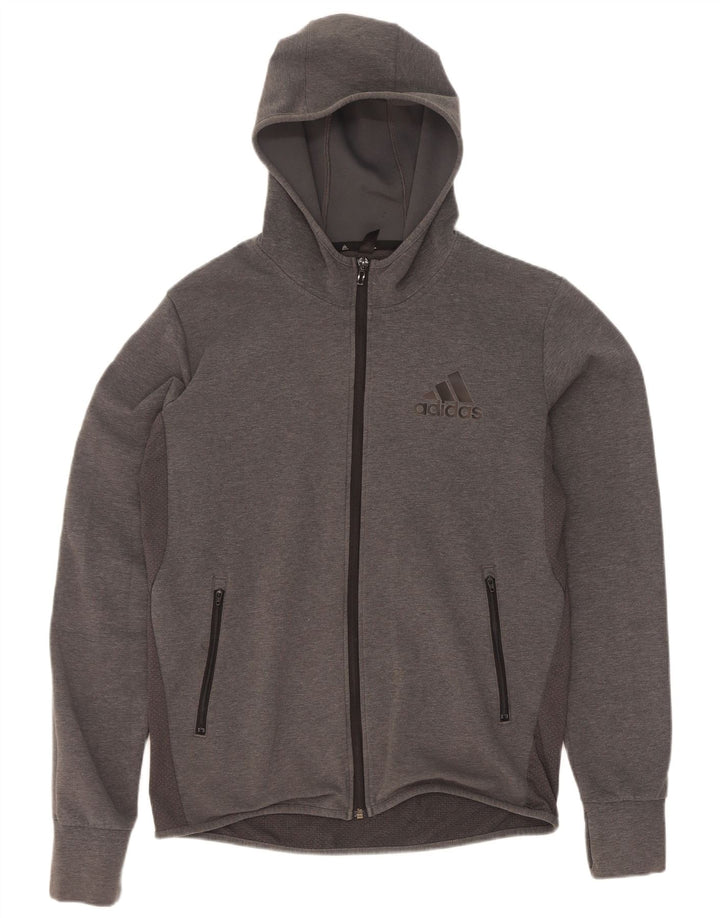 Adidas Pull à capuche zippé pour homme en coton gris moyen