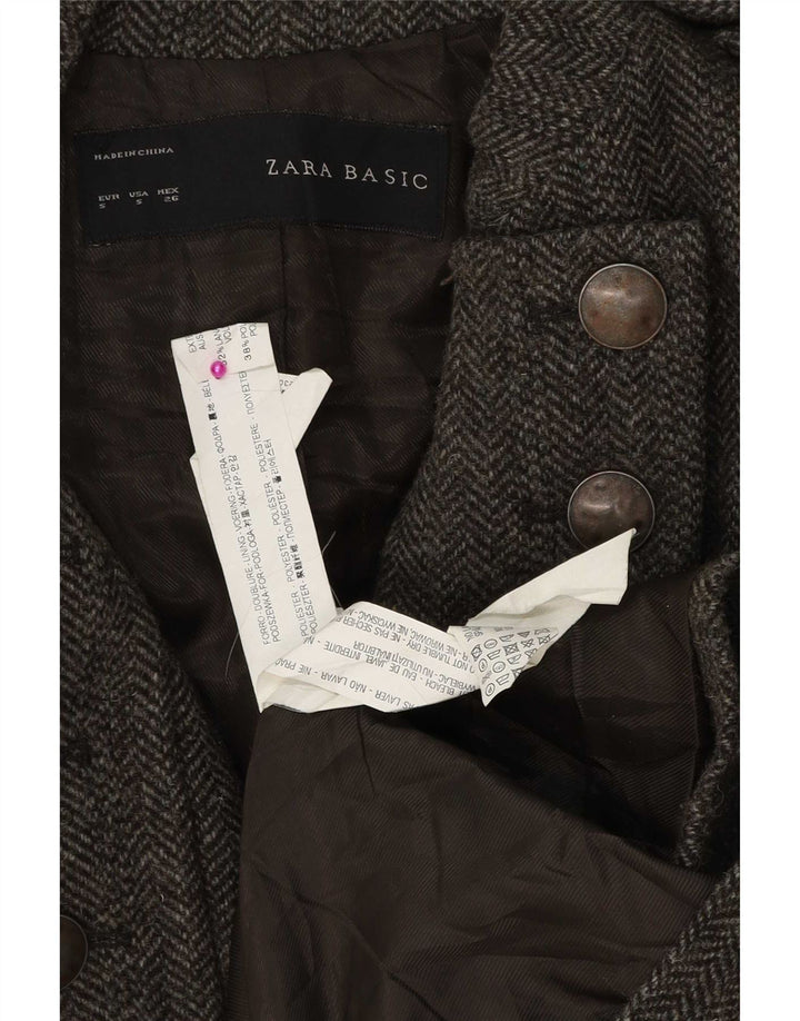 Zara Manteau militaire à double boutonnage pour femme UK 10 Petit chevron gris
