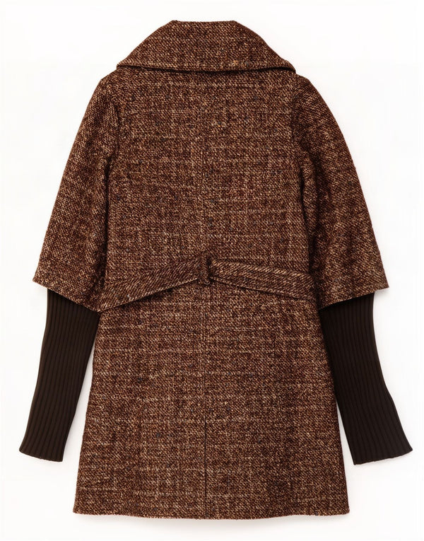 Benetton Manteau croisé coupe régulière pour femme UK 10 Petit Marron Moucheté