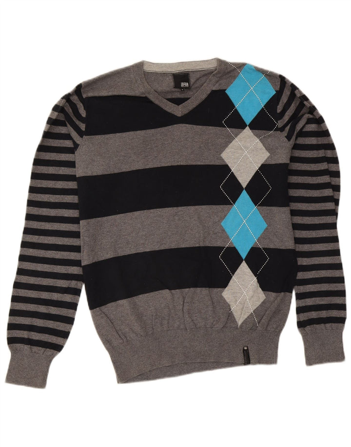 Jack & Jones Pull Col V Homme Gris Moyen Argyle/Diamant Coton