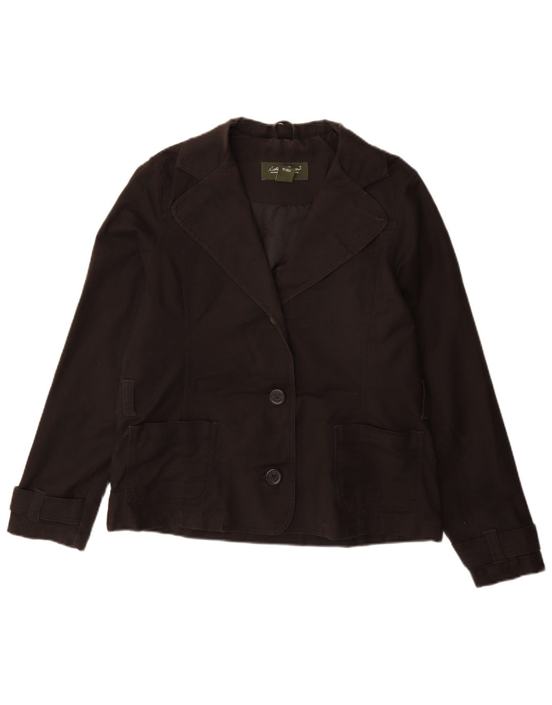 EDDIE BAUER Veste blazer à 3 boutons pour femme UK 14 en coton noir moyen