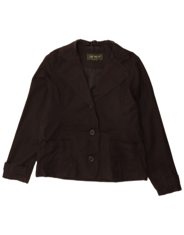 EDDIE BAUER Veste blazer à 3 boutons pour femme UK 14 en coton noir moyen