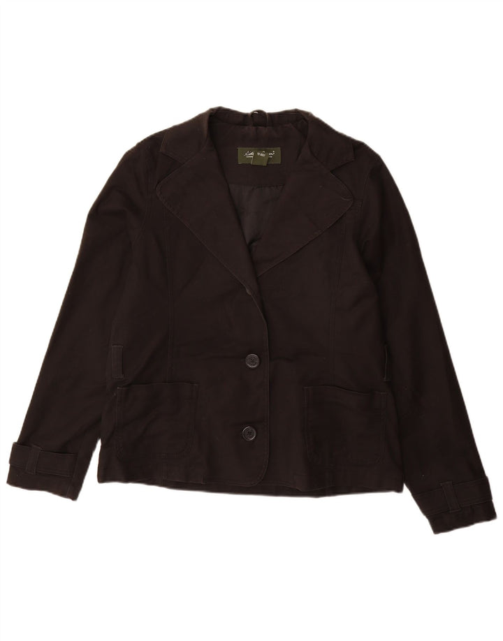 EDDIE BAUER Veste blazer à 3 boutons pour femme UK 14 en coton noir moyen