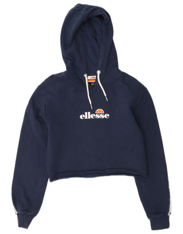 Ellesse Pull à capuche court graphique pour femme UK 8 Small Bleu marine Colourblock