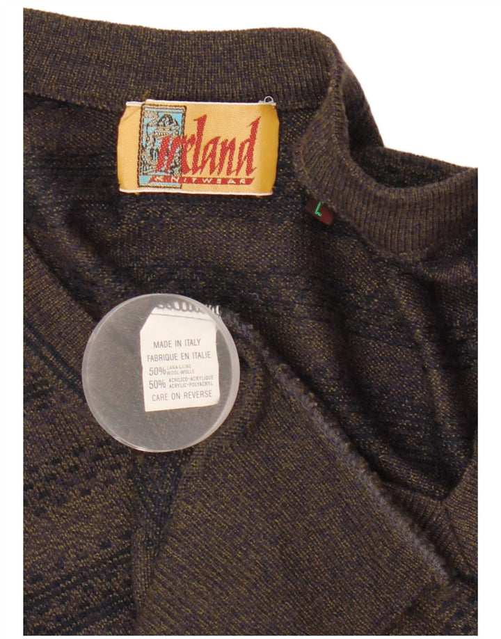 Irlande Pull col V pour homme en laine rayée kaki