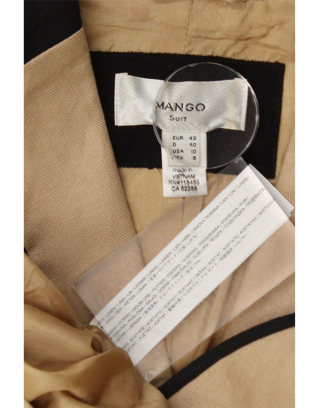 MANGO Veste Blazer 1 Bouton Femme EU 42 Grand Lin Beige Colorblock