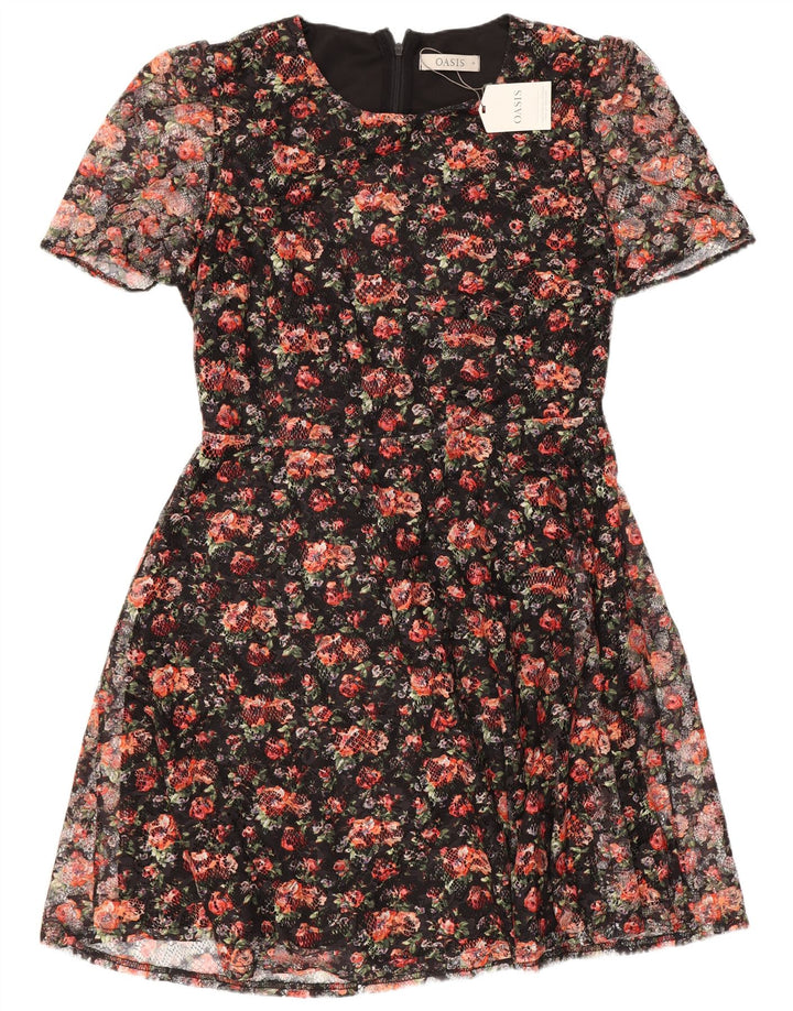 Oasis Robe trapèze pour femme UK 42 Medium Noir Floral Polyester