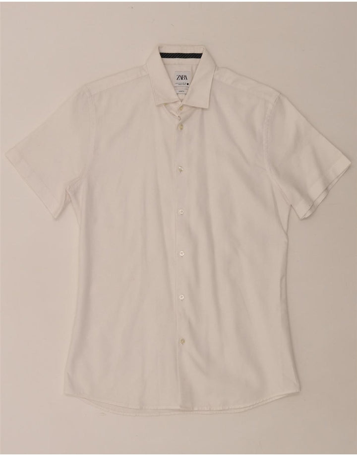 ZARA Chemise Slim Fit à Manches Courtes Homme Blanc Moyen