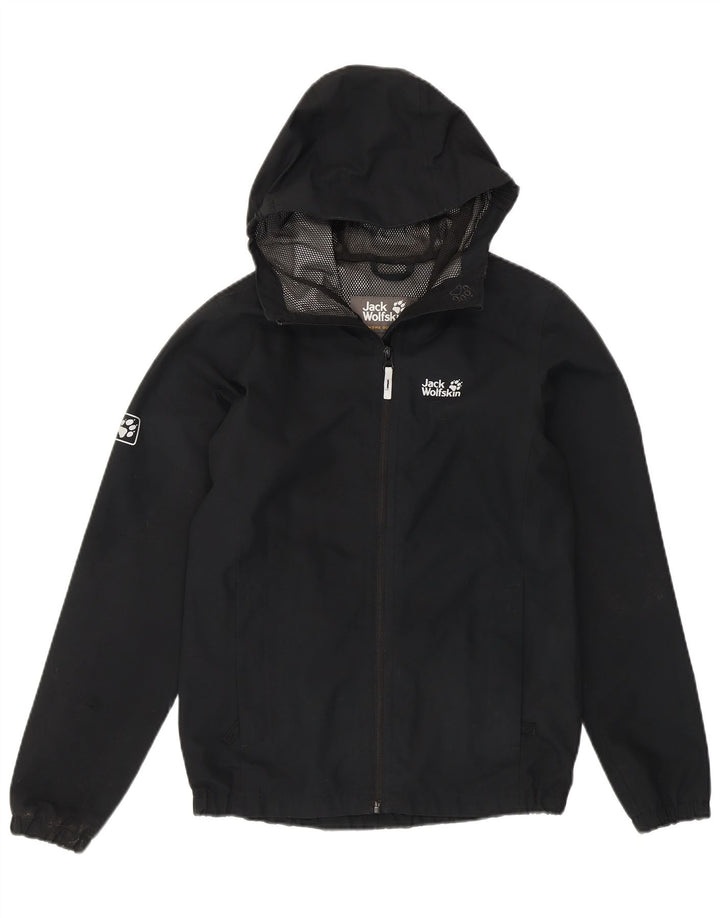 Jack Wolfskin Veste de pluie à capuche graphique pour garçon 11-12 ans Noir Polyester