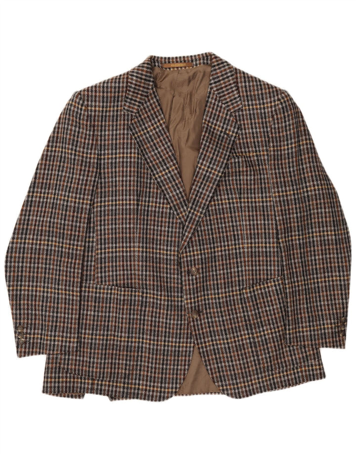 vintage Homme 2 Bouton Blazer Veste UK 40 Grand Marron Pied-de-poule Cachemire