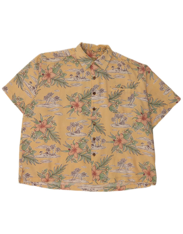 Chemise à manches courtes Vintage pour hommes 2XL rayonne florale jaune