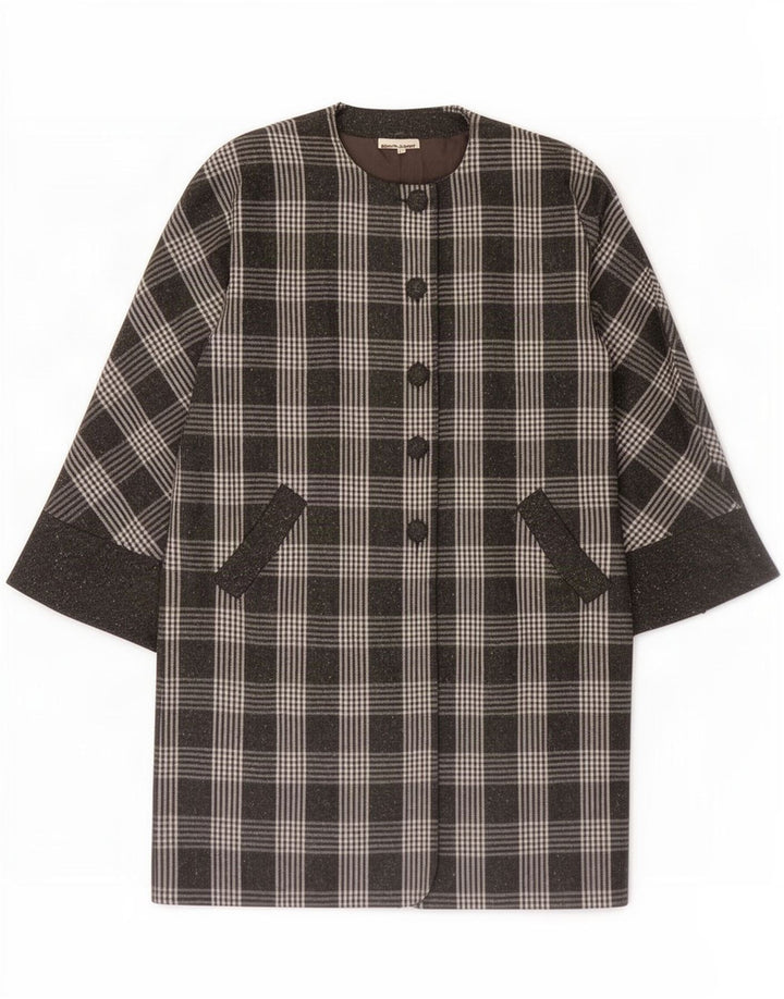 vintage Femme Pardessus IT 48 XL Gris Check Angora