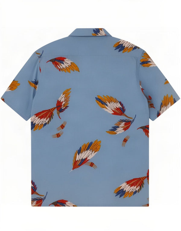 Chemise à manches courtes femme vintage EU 40 Viscose florale bleu moyen