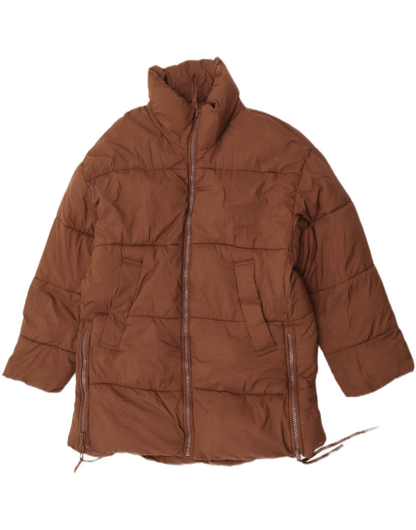 Zara Manteau rembourré surdimensionné pour femme UK 10 Petit nylon marron