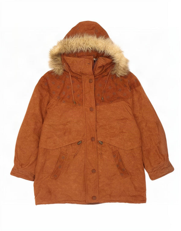 Veste Parka à capuche femme vintage UK 18 XL Beige Floral Polyester