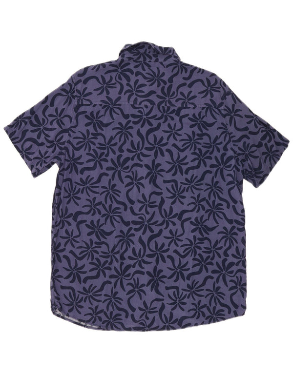 vintage Chemise à manches courtes pour hommes Grande Viscose Florale Bleu Marine