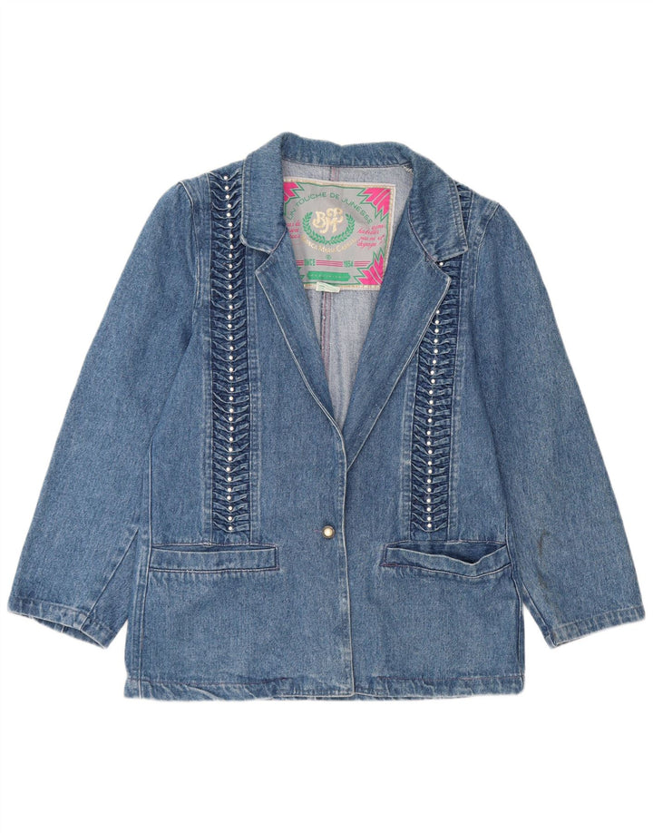 Bianca Maria Caselli Veste blazer en jean à 1 bouton pour femme UK 10 Petit Bleu