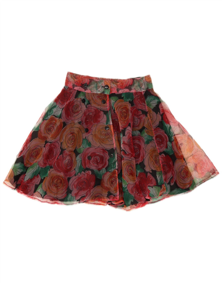vintage Femmes Mini Jupe Circulaire W25 Petit Polyester Floral Multicolore