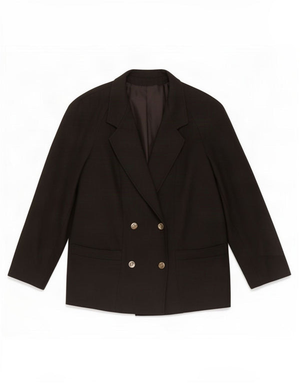 Veste Blazer Double Boutonnage Femme Vintage IT 45 Laine Noire Moyenne