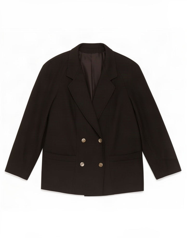 Veste Blazer Double Boutonnage Femme Vintage IT 45 Laine Noire Moyenne
