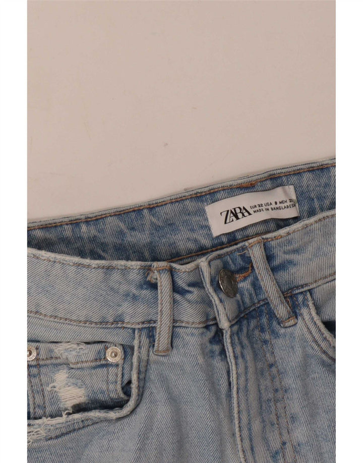 Zara Short en jean vieilli pour femme EU 32 2XS W22 Bleu