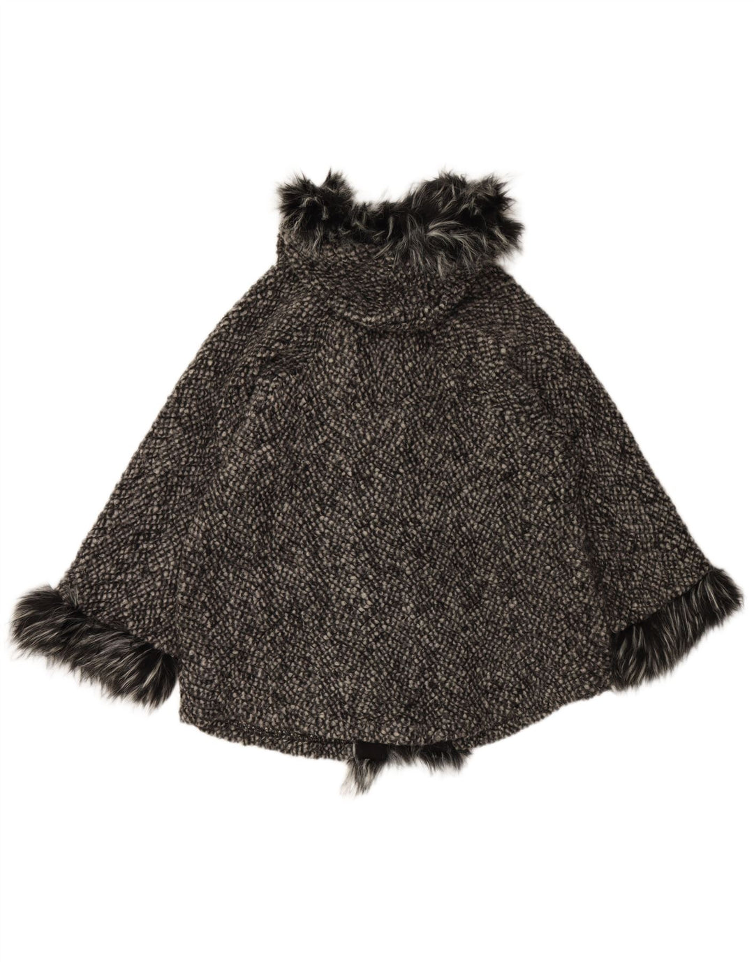 VINTAGE Femme Loose Fit Capuche Cape Coat UK 10 Petite Laine Noire