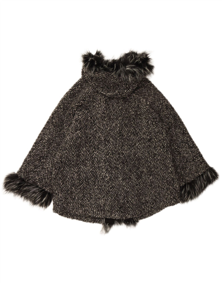 VINTAGE Femme Loose Fit Capuche Cape Coat UK 10 Petite Laine Noire