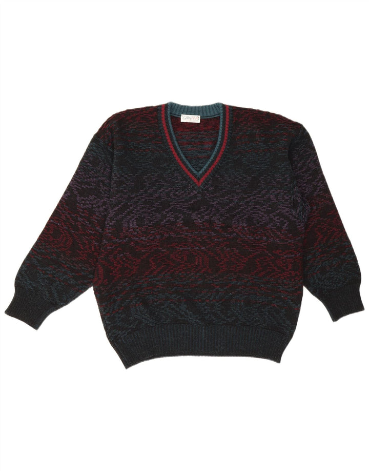 vintage Homme Col V Pull Pull IT 50 Moyenne Multicolore Paisley Laine