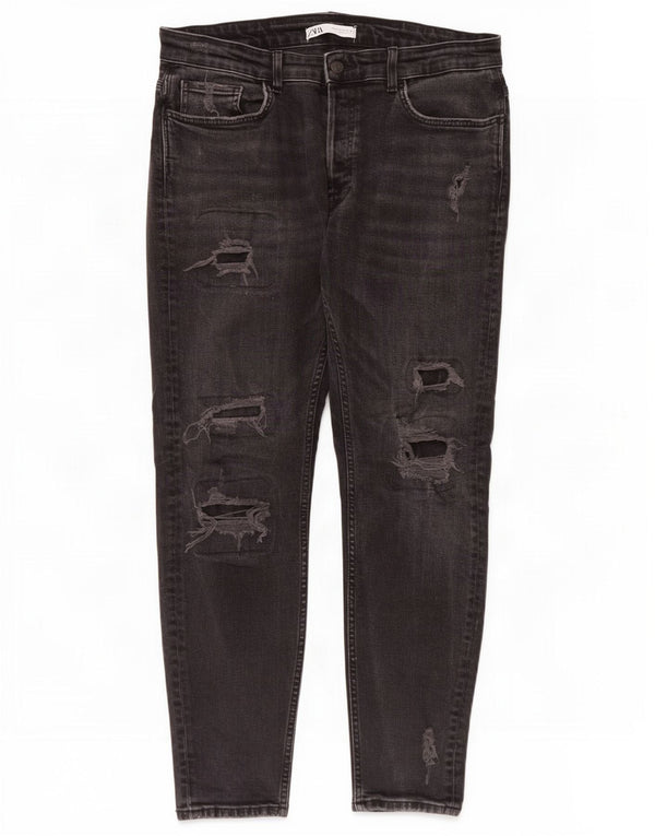 Zara Jean skinny vieilli pour homme EU 46 XL W36 L30 Noir